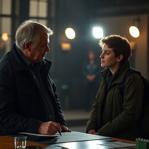 Pierre Martin discutant d'un projet de film avec un étudiant