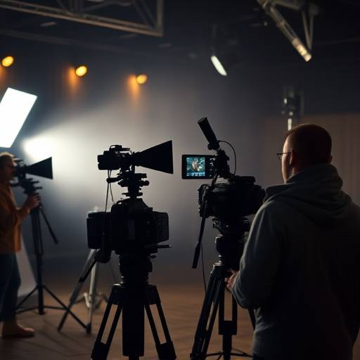 Plateau de tournage avec une équipe travaillant sur un film