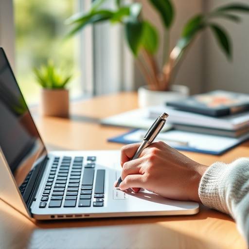 Une personne remplissant un formulaire d'inscription à un bureau avec un ordinateur portable